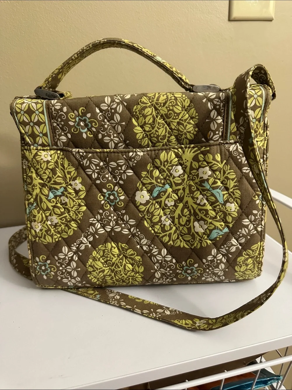 Vera Bradley Brown, Lime & Light Blue Quilted Top-Handle Crossbody